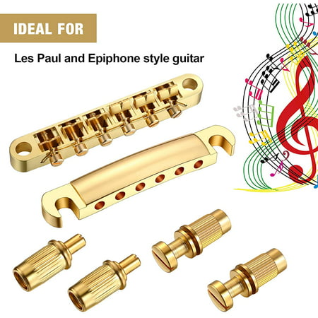 Gold 1 Set Bridge Tailpiece and 1/4 inches 6.35 mm Rectangular Mono Guitar Output Jack Plate Input Socket for Guitar Replacement 